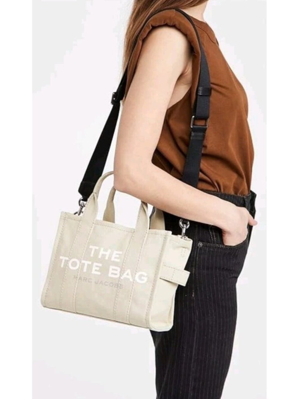 Marc Jacobs The Tote Bag Ivory Canvas Medium Tote Crossbody Zip Top